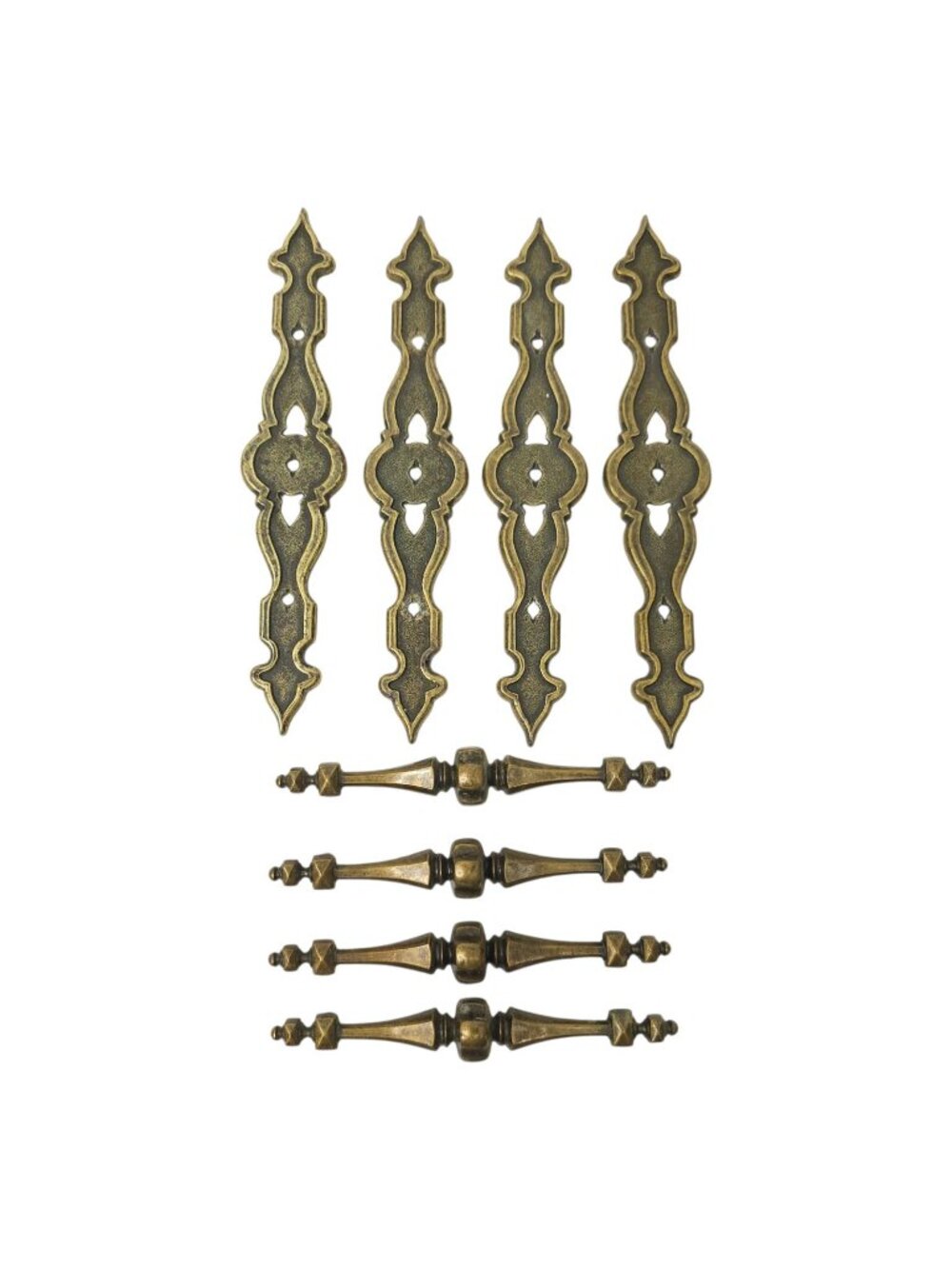 Antique Brass Cabinet Drawer Handles Pulls Ornate Backplate Vintage Lot Set of 4